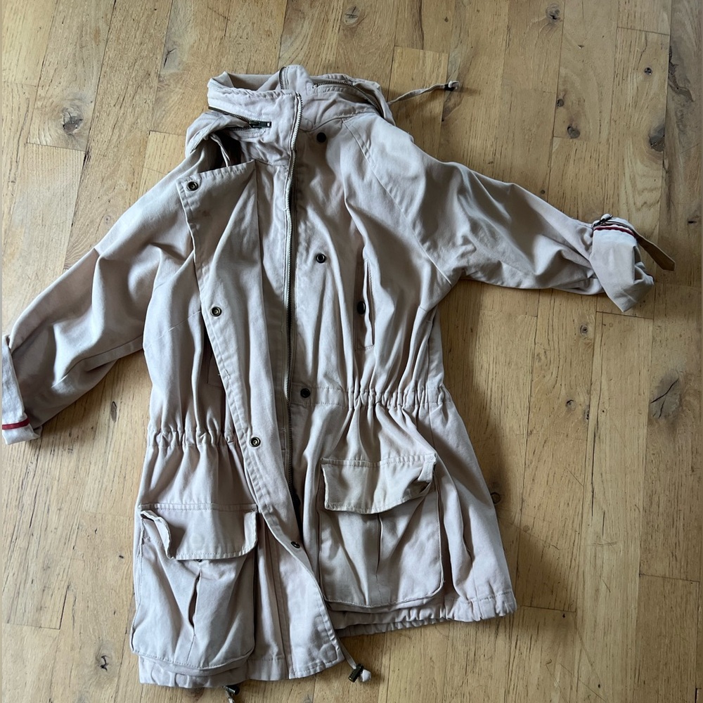 Women’s Tan Hooded Canvas Utility Jacket